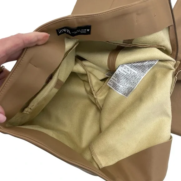 Zara Faux Leather Stretch Pants Large Camel - Picture 5 of 16